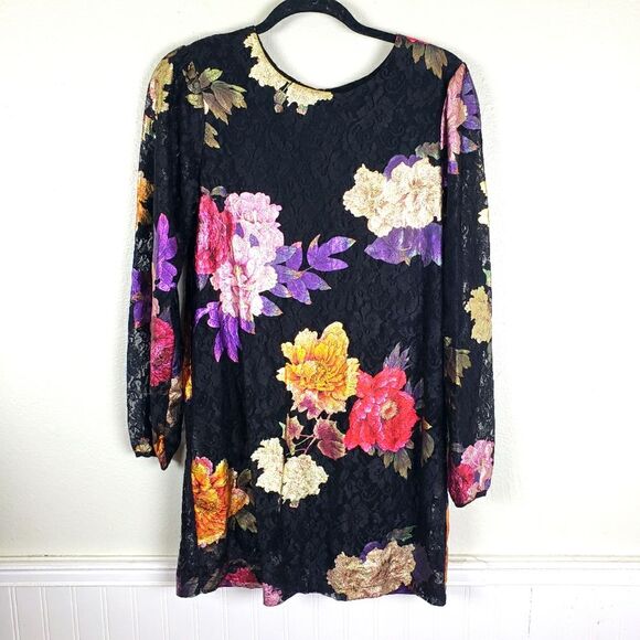 The Odells Dresses & Skirts - Womens Anthropologie The Odells Maya Black Lace Foil Flower Floral Mini Dress Sm